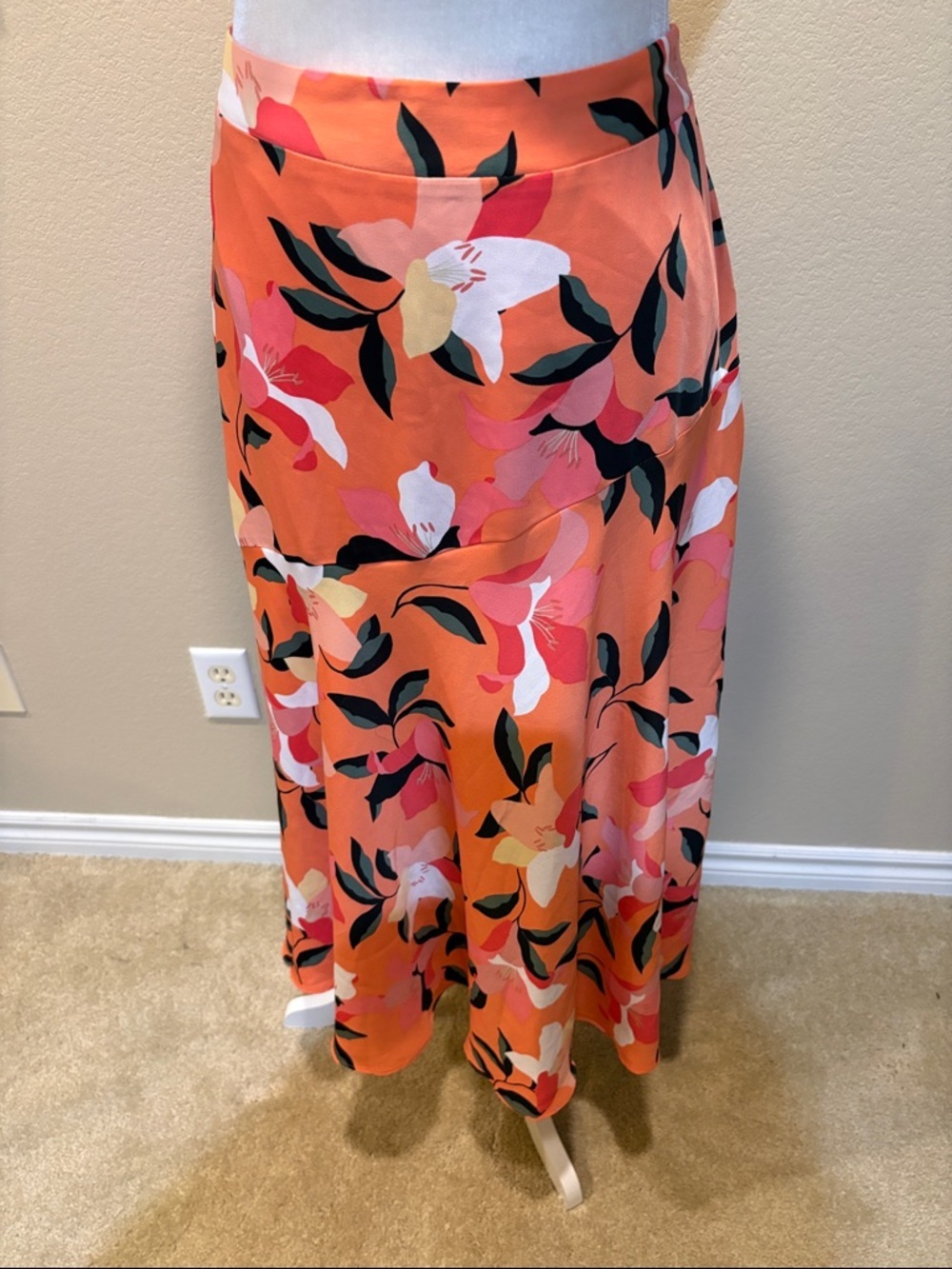 Liz Claiborne Coral Floral Maxi Skirt with Lining-Size 10P